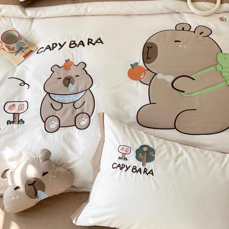 卡水通优尼科卡皮巴拉绣全棉洗棉四件童套儿刺纯棉被套床单床上用