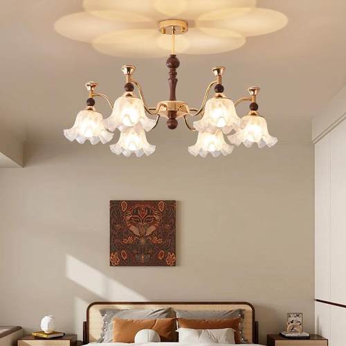 美复式古客厅吸674顶厅灯法式中古风铃兰花朵吊灯美拉德卧室主餐