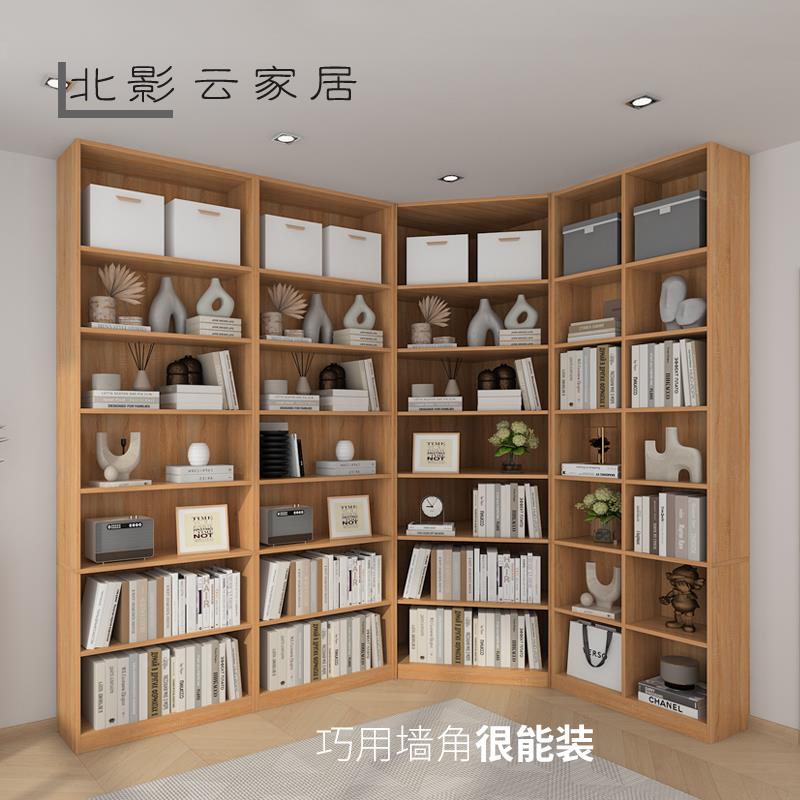 W现代简约组合转角书柜纳书架柜储物满墙柜书房家具书柜07实9木收
