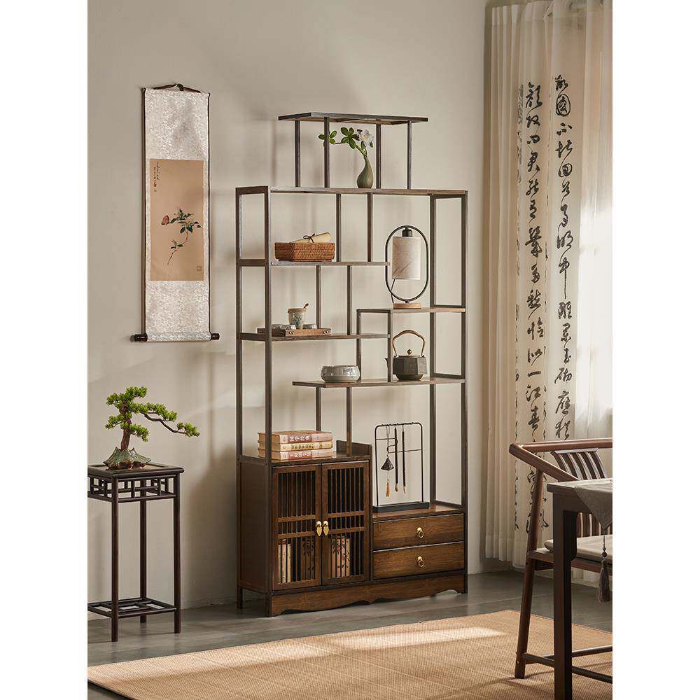 A8L茶博古架实木新CJ202400中背景隔断茶室茶办公室摆件柜装饰架