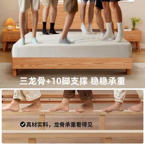 实木床5简约木现代1米8双人床工厂直销家用s6446原1.米色橡木单人