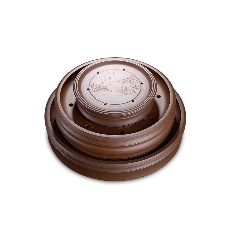宜兴紫砂茶盘托盘 纯手工双层储水式圆形茶海小干泡茶台茶具