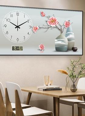 简约绿植万年历子钟表挂钟客厅清餐电时厅装饰HDQ画新奶油风表挂