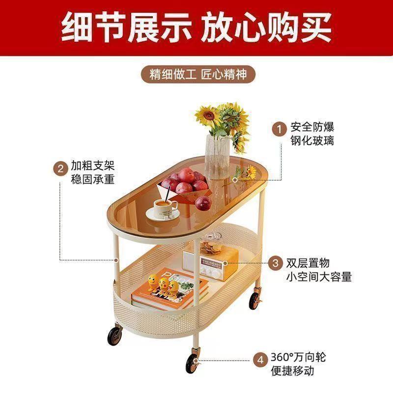 简约现代沙移00动客厅发边柜奶油茶几推小桌子床头璃小车玻小户型