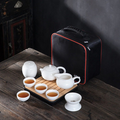 白瓷旅行茶具套装便携包迷你简约办公茶壶日式功夫小茶具家用现代