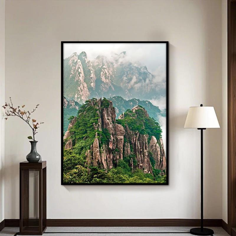 招财靠山山图有风山无水竖版黄KXR山画景客厅办公室挂画大山高玄