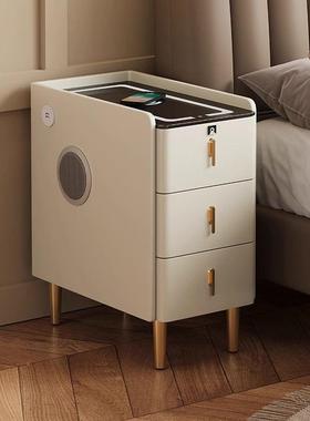 实木超窄智能线DYL小型床头柜轻奢现代简约卧室用无电岩板充床家