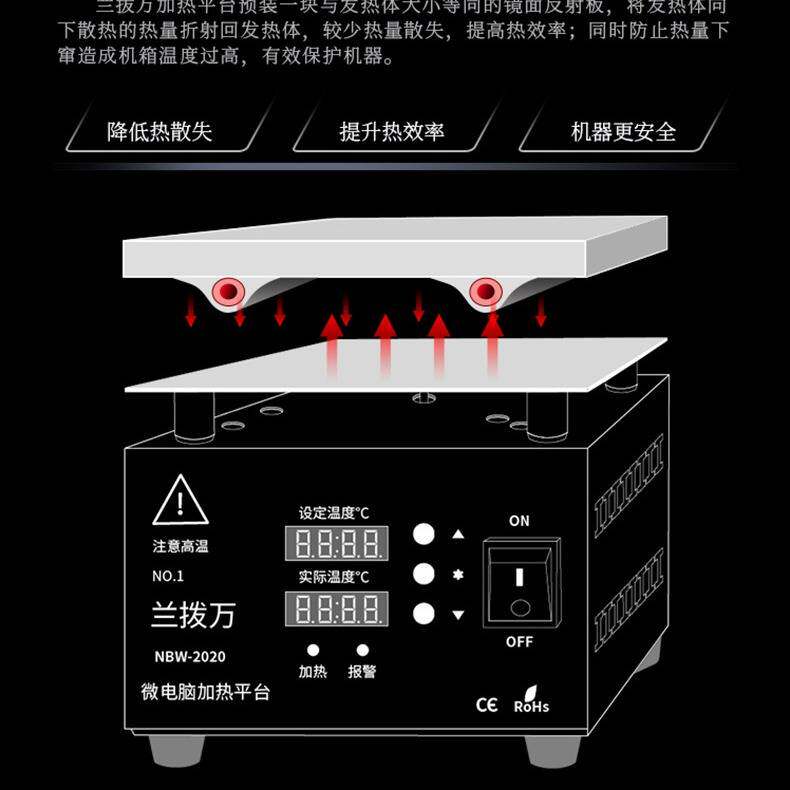 工匠仁数显大功率恒温加热台烫膜机手机平板拆屏PCB主板加热台