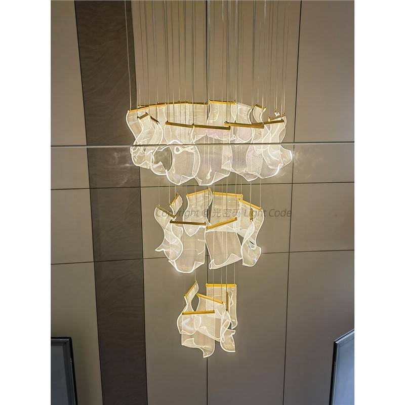 轻奢楼梯吊灯 挑高客厅loft复式楼餐厅灯具 别墅旋转楼梯间长吊灯
