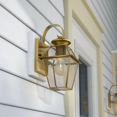 美式台全铜约玻焊锡简别璃墅阳家用户外壁灯防水防锈庭YW37082院