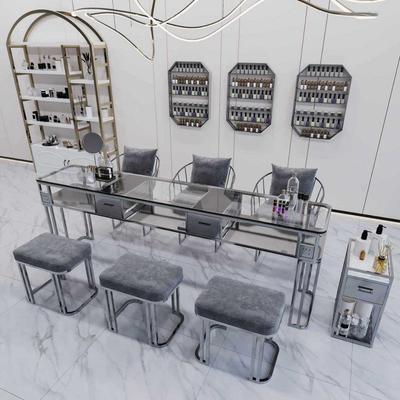 美桌子椅套装玻甲璃面轻子奢单542双人桌全套美甲三台时尚网红修