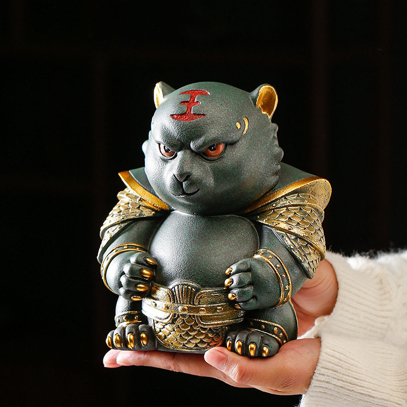 生肖老虎摆件虎年吉祥物卡通创意茶宠人造石材雕塑工艺品桌面装饰