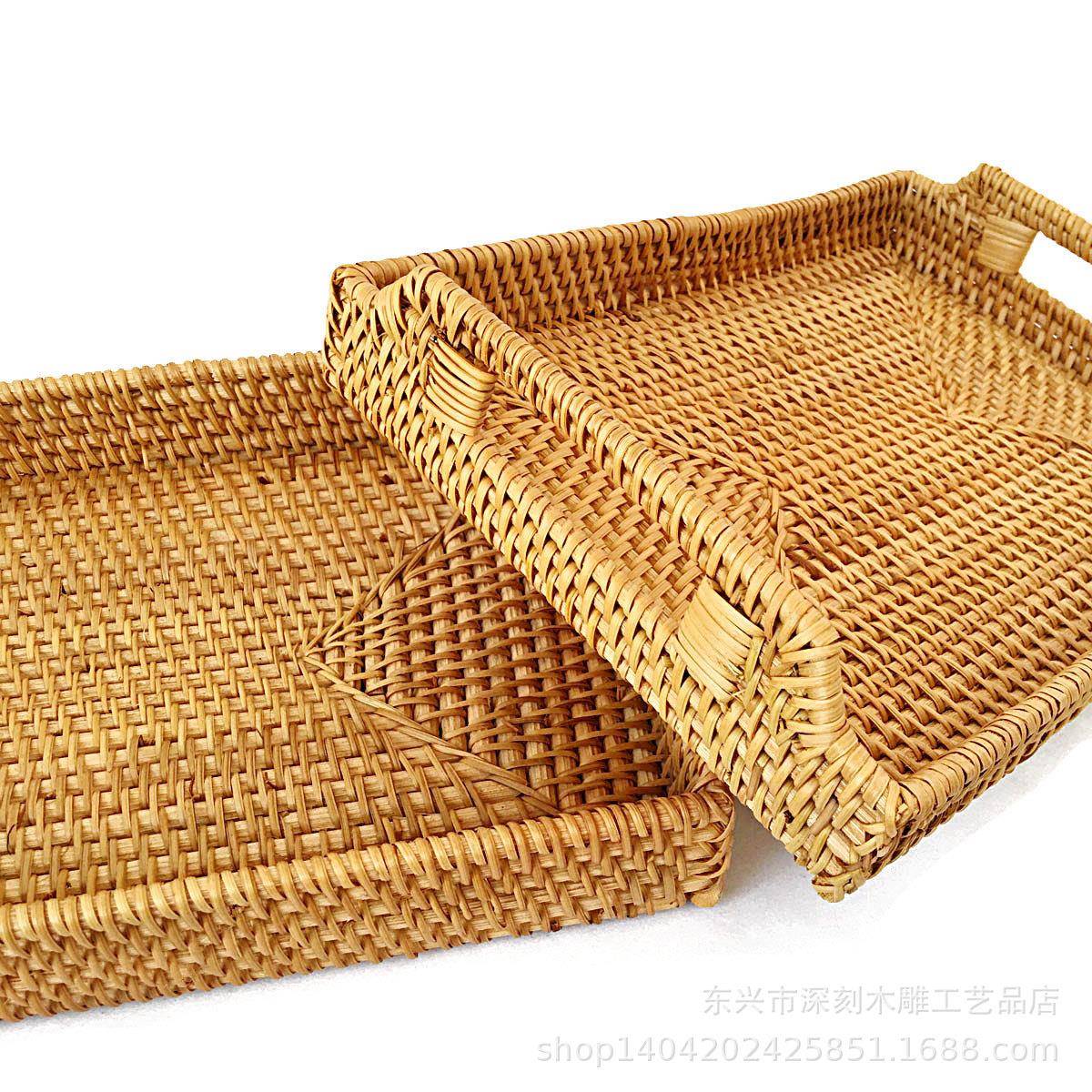 手日工藤编托盘水果盘双耳藤篮餐编织早篮式竹编面包筐点心JEV野