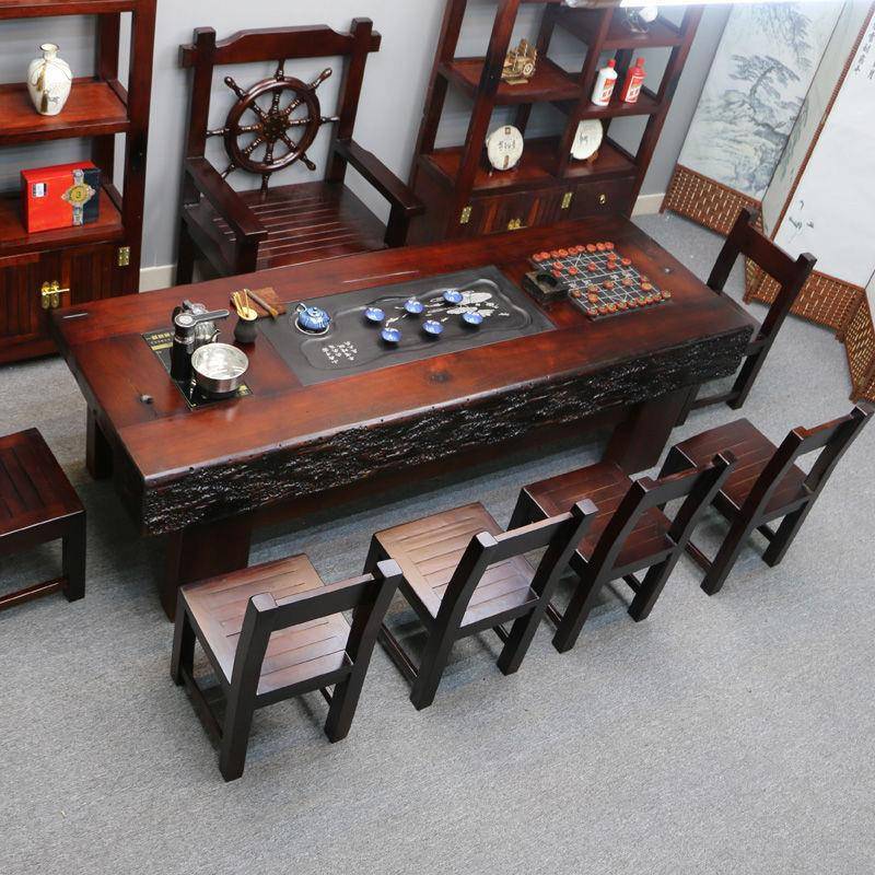 老船木茶桌厅椅组装合实木功夫茶泡几客茶台办公室茶桌茶具264套