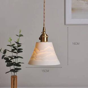 日式床头吊灯卧室单头现代简约群山叠影小吊灯2023年新款陶瓷壁灯