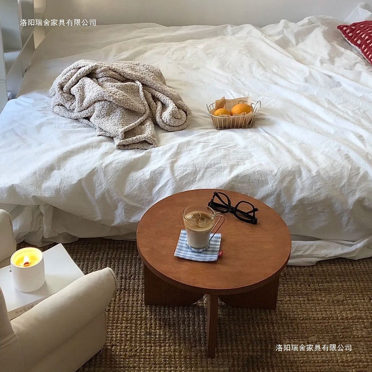 松木板小圆桌韩系茶几木质点心矮桌子飘窗桌手工桌落地学习桌摆件