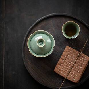 墨己 耀州窑花口盖碗 越窑青瓷高款聚香泡茶碗 花边陶瓷茶具茶碗