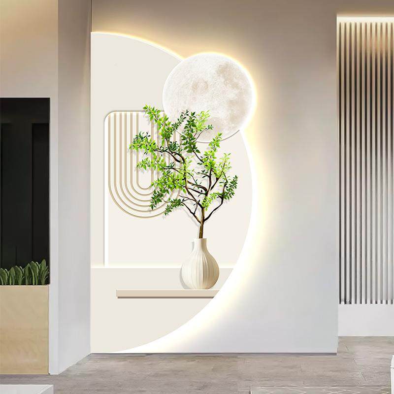 奶油风玄关装画现代饰简111LED-2约廊过画道挂小清新绿植入户正对