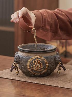 桌故宫缸文创茶渣缸面陶废水垃圾桶带GZA过滤干湿分离粗水盂建水