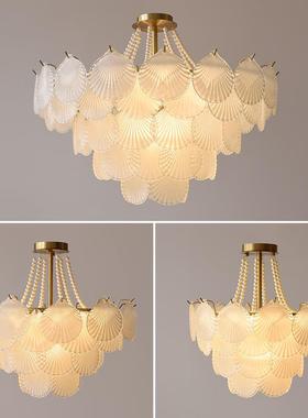 厅法式复古创轻意28677奢贝壳玻璃客吊灯意主式简约后现代卧室餐
