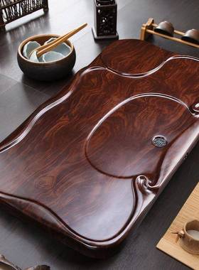 茶实木用客厅茶台现代家简大小号54373约排水托盘整块仿黑盘檀木