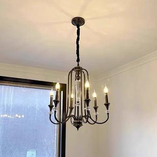 式复古客厅吊灯美式楼梯中水古400南黑色餐厅卧室灯洋风蜡法烛晶