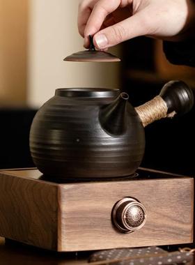 岩老泥手工烧砂单铫煮水跳盖壶家用泡茶水养生陶壶80971日式户外煮茶壶