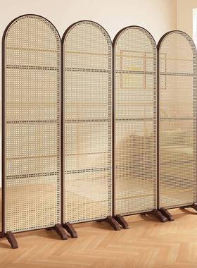中复古移关动藤编折叠卧屏4扇屏风风客厅室玄入户正门法对式隔断