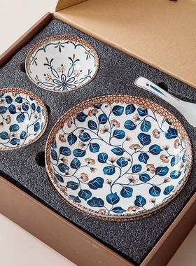 日式颜复古陶瓷风95302米饭碗餐盘送礼碗碟套汤勺装家用高值组合餐具