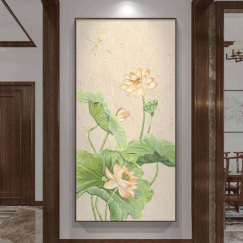牡丹入户玄关装饰画新中式挂画客厅走廊过道壁画玄幻画竖版肌理画图片