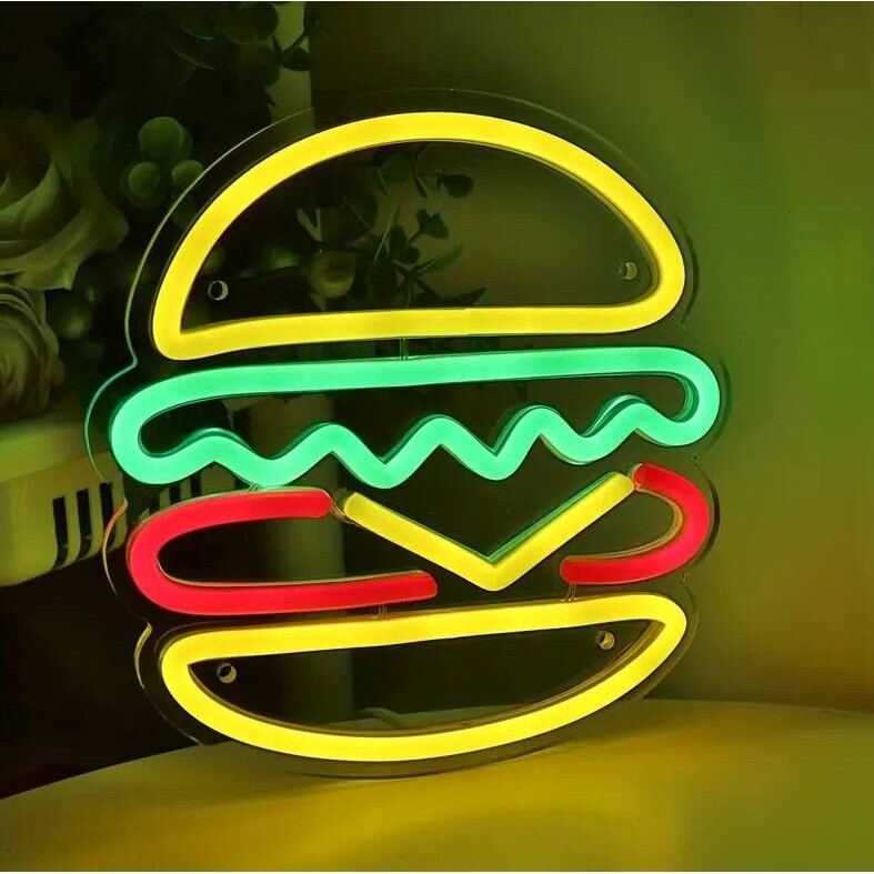 汉堡包霓虹灯hamburger汉堡店快餐店发光字广告牌夜市摆摊营业牌