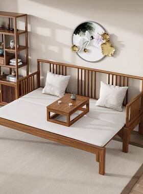 新中式木PVJ罗汉床式推拉床用客厅家用办公两沙发床实塌卧榻躺椅