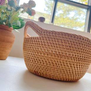 越南藤收纳筐水编果篮杂物纳收筐真藤秋藤编一织家居创提耳意篮子