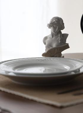 纹唐草纹纯白24660浮雕圆边盘法式棕榈白平蕾餐丝西餐盘家用具