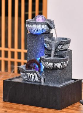 桌面晶流水摆件循生财风水轮水车茶环台小流型喷WQV泉水球桌面水