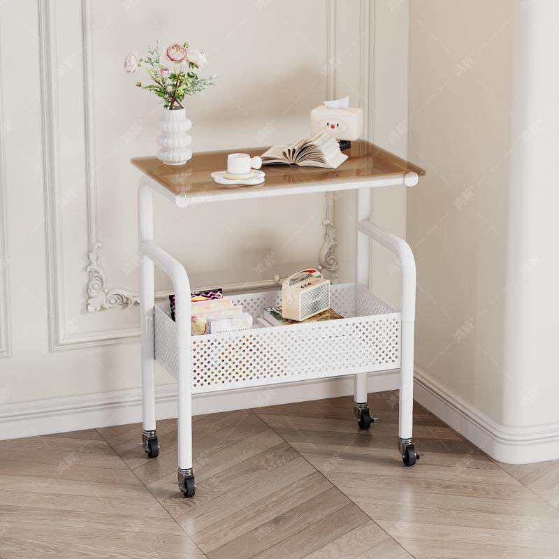 奶油床头边几578卧室可移动客网红创边意迷厅你风置物推车玻璃沙