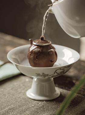 束松刻复古仿宋高足风茶点盘陶承瓷点心茶SFHC道配件壶盘干泡台