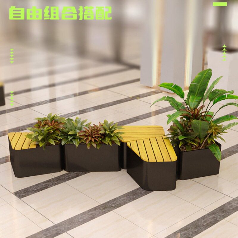 防腐木花箱座椅花坛坐凳商场户外休闲座椅公园休息椅创意花池组合
