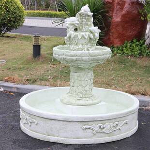 欧式流水喷泉别墅庭院花园地中海家居装饰海豚水景鱼池喷水池摆件