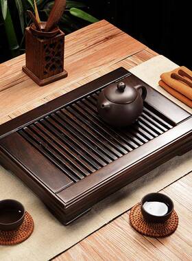 OF9D小号盘鸡翅茶盘储水式茶台黑檀茶海抽屉约家用实木木简95033