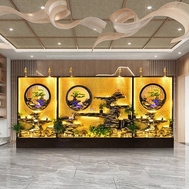 院型假OHH山水幕流水墙景大观摆件别墅酒店庭屏风隔断鱼缸造景喷