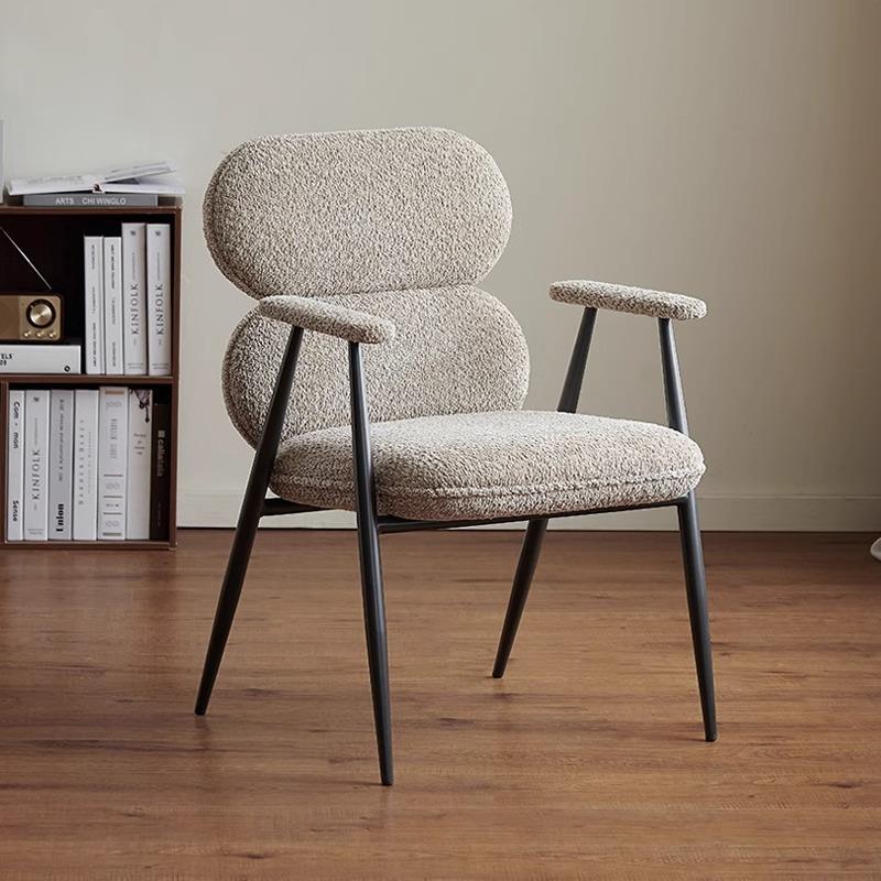 意791极餐椅家用高端泰迪绒扶布靠简背式带手餐椅设计师简约休闲