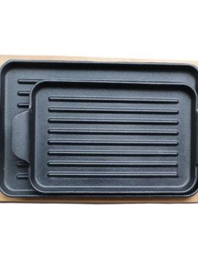 厂家直销长双耳条煎纹牛排盘烧烤盘铸铁盘8098-1带木方板实形用饼