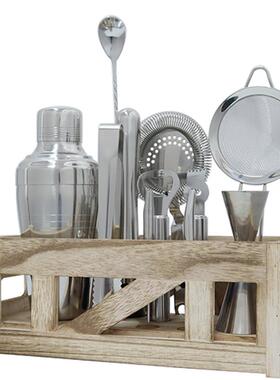 新烧手入门不锈钢12件套酒装火桐木架美式摇酒酒吧鸡88706尾壶酒调器