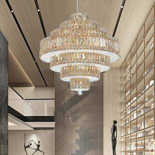 现代墅简约轻847奢别客卧厅水晶吊灯后书房室餐厅展厅饭店包间圆