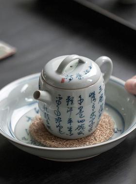 仿古青用16218写诗文壶陶瓷泡茶壶家小茶壶单手壶茶书法瓷壶手执