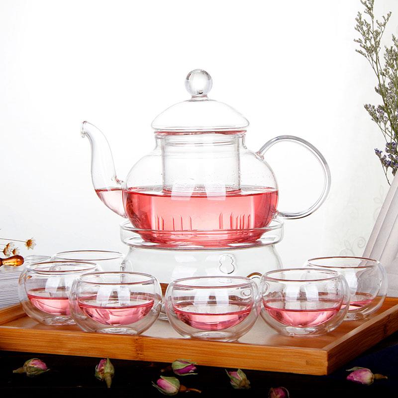高硼硅玻茶璃壶耐高温茶壶蜡烛加热家用煮茶具QFR茶女花士泡壶花