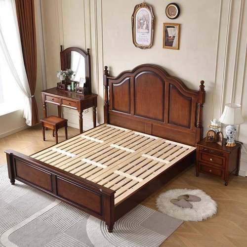 美式实木床乡村轻奢物床1.8床米双人床2.0米大主卧式储软欧包1206