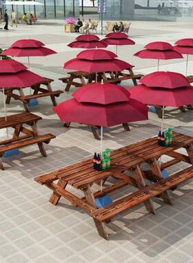 外防碳化桌户椅休闲腐椅组合阳台桌室外桌椅带伞公园实木连UPT体