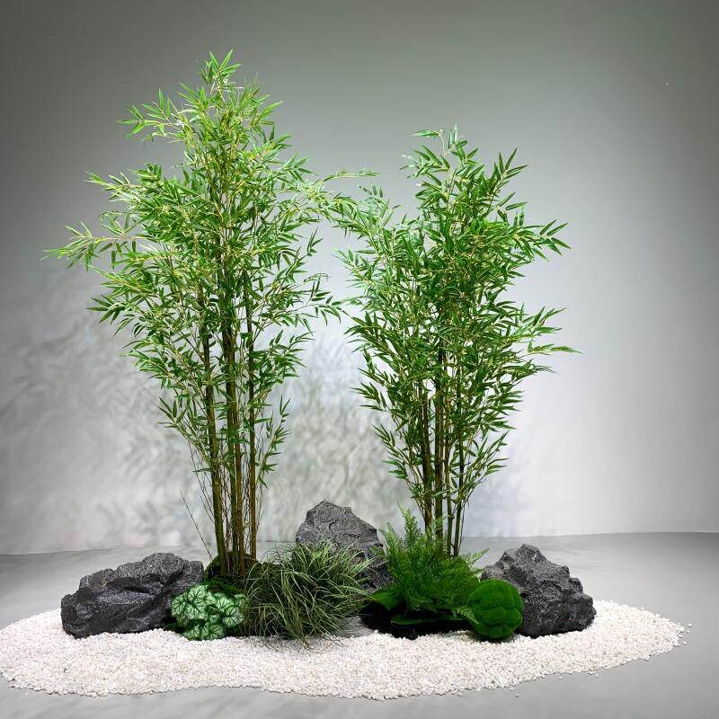 仿真竹子室内造景装饰隔断屏风新中式假竹子盆栽山水景观植物摆件